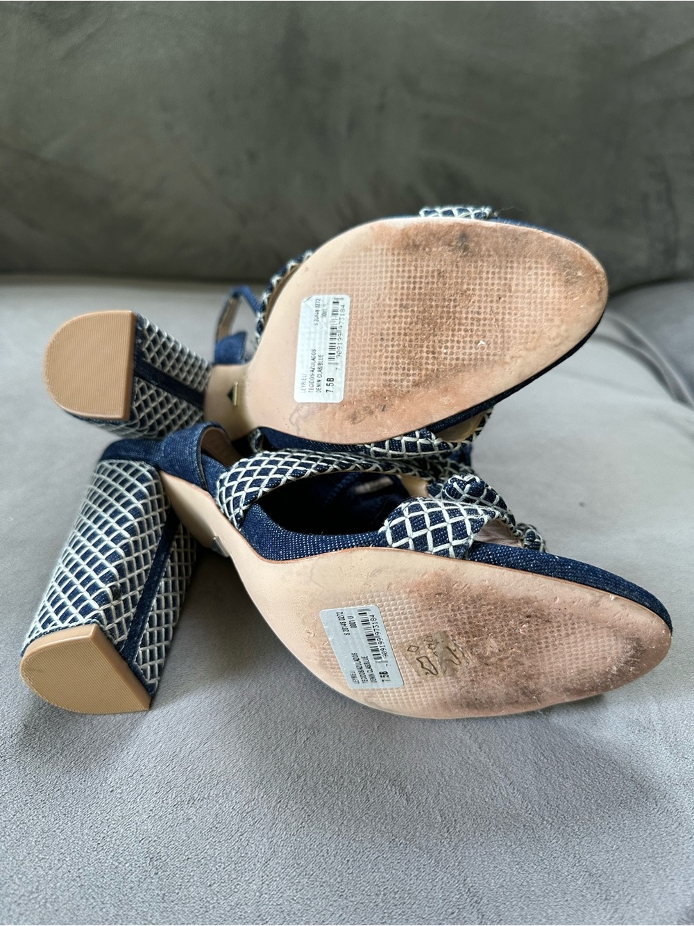 SCHUTZ Navy & Cream Tassel Block Heel Sandals - Picture 3 of 3